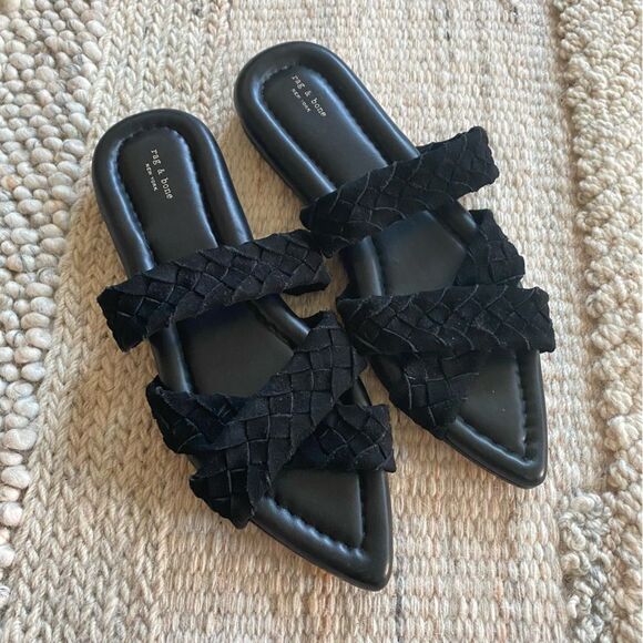 Rag & Bone Lewis Pointed Toe Suede Sandal Black Leather Womens Size 39 (7) NWOB - Picture 6 of 12